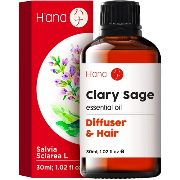 H?ana Clary Sage Essential Oil for Diffuser - 100% Pure Grade Clary Sage Oil Essential Oil - Clary Sage Essential Oil for Skin, Hair Growth & Aromatherapy (1 fl oz)