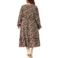 thumbnail image 4 of DARING DIVA Plus Size Floral Print V Neck Long Sleeve Maxi Dress 1X Brown, 4 of 6
