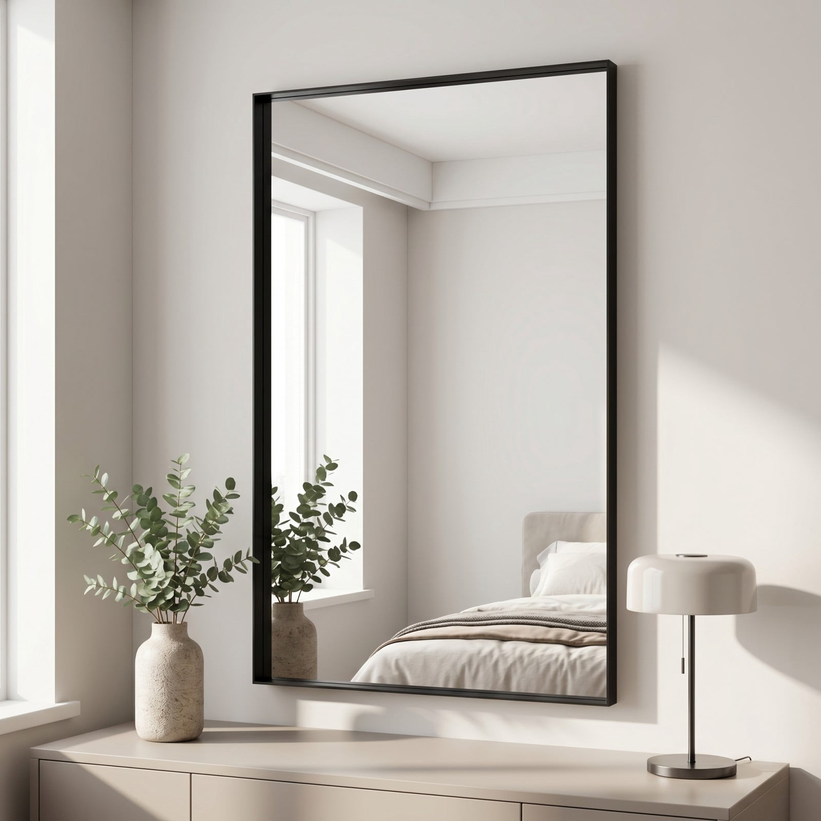 Gleamira 32"x48" Rectangular Bathroom Mirror Wall Vanity Mirror with Deep Frame, Black