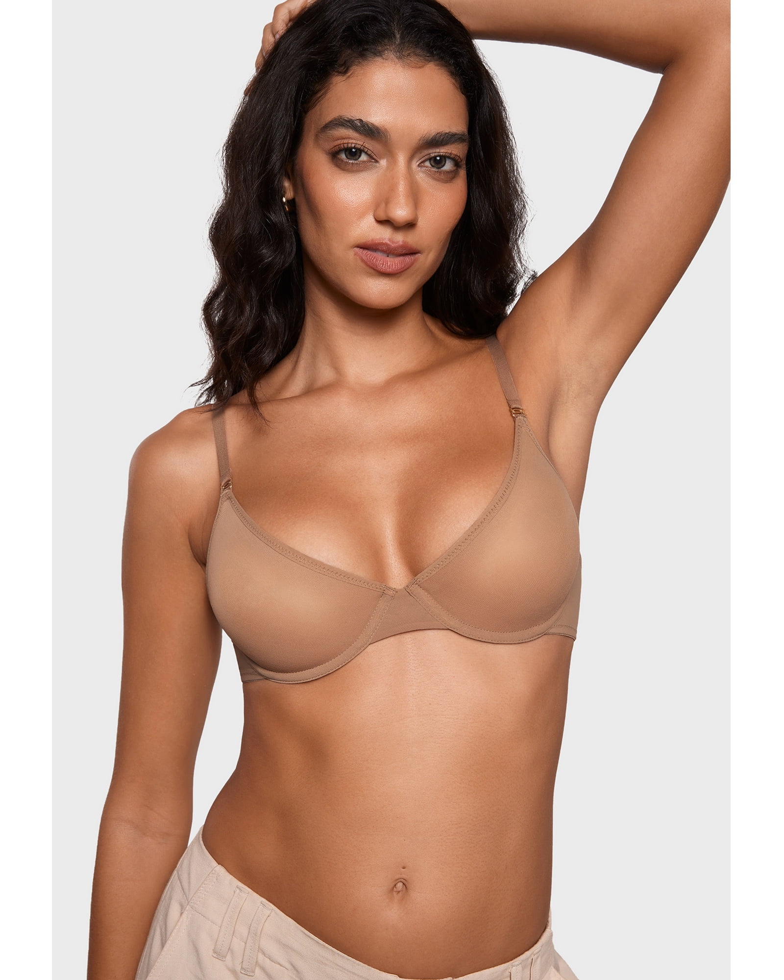Women's Cosnufy Sheer Balconette Bra Demi Unlined Plunge Mesh See Through Sexy Bras Underwire