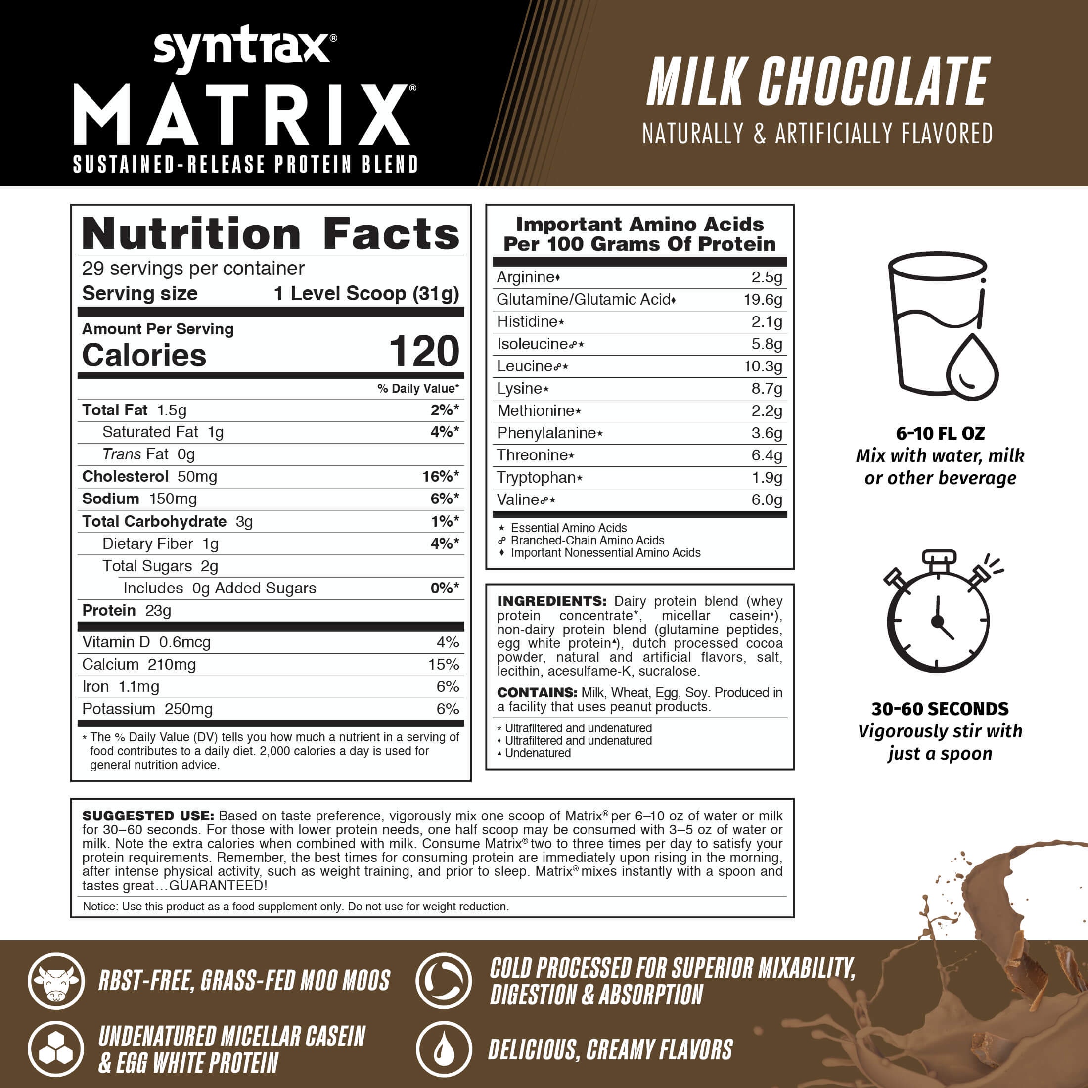 Syntrax Matrix Milk Chocolate Sustained‑Release Protein Powder Blend 2 lb