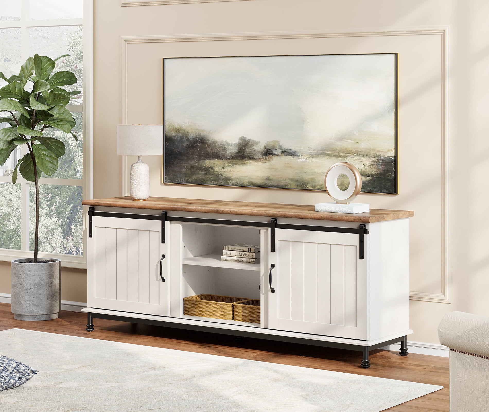 WAMPAT 70'' Farmhouse TV Stand for 75 Inch TV, White Entertainment ...