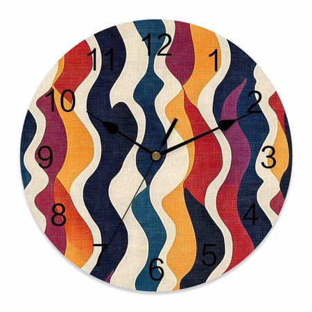 Wall Clock 14 inch Abstract Red Blue Yellow Stripes Battery Operated Clocks Silent Non-Ticking Wallclock Modern Art Round Decorative Wall Clocks for Home Office School