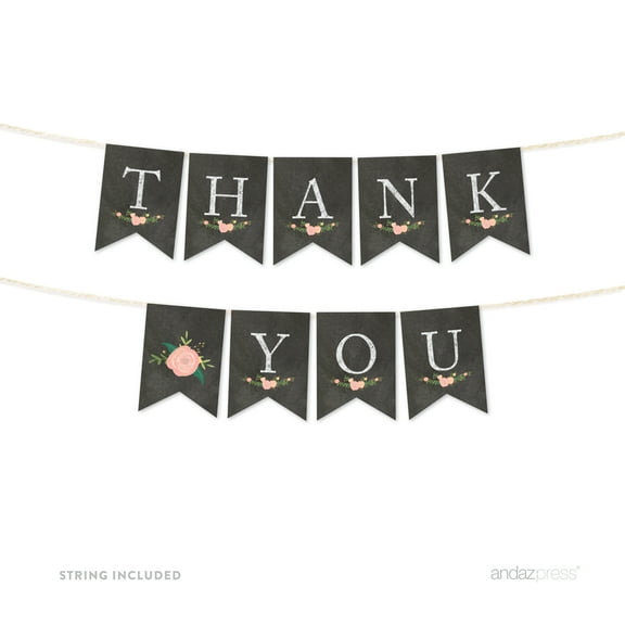 Thank You Chalkboard Floral Girl Baby Shower Pennant Party Banner