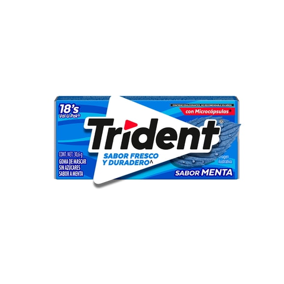 Goma de mascar Trident sin azúcar sabor a menta 18 pzas