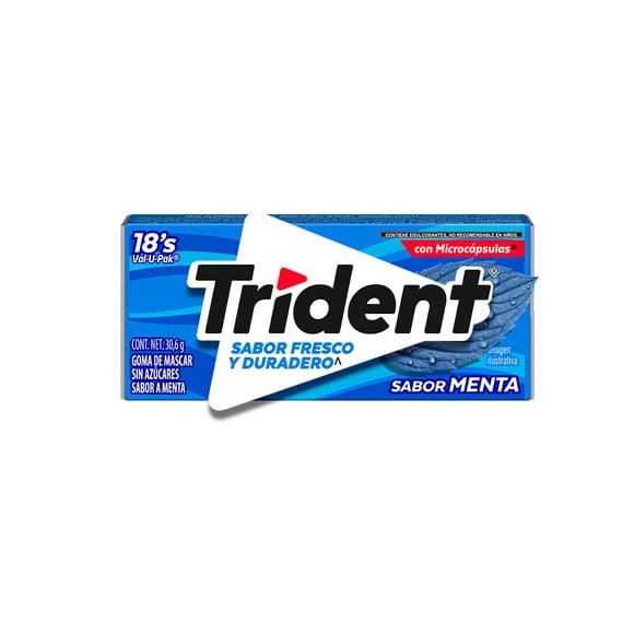 Goma de mascar Trident sin azúcar sabor a menta 18 pzas