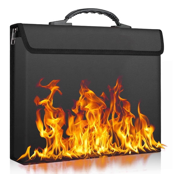 Fireproof Document Bag, Portable Safe File Organizer Bag with 2 Pockets for Home, Office, Travel, Black
