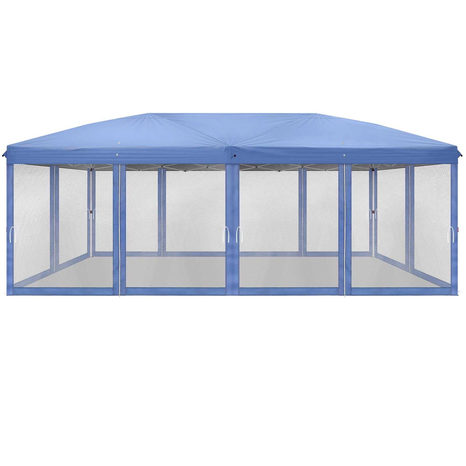 10x20ft Instant Pop Up Canopy Tent Blue, 6 Mesh Panels 2 Doors 4 Net Sides, Powder Coated Iron Frame 28/22mm Leg & 10×20mm Crossbar, 210D Oxford Folding Outdoor Shelter with Carry Bag No Sandbags