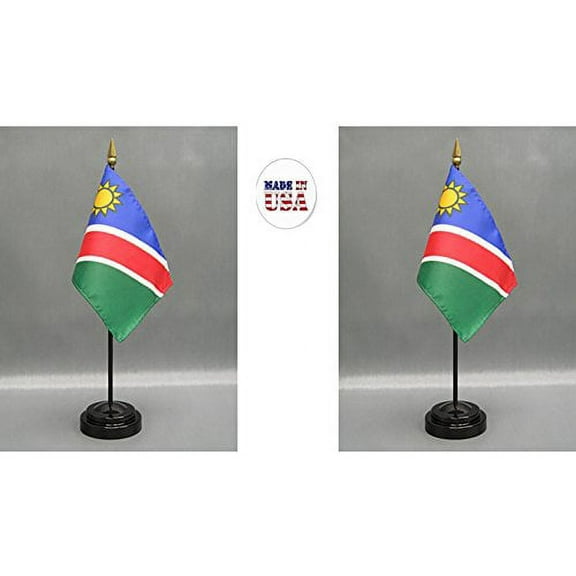 Made in The USA. 2 Namibia Rayon 4"x6" Miniature Office Desk & Little Hand Waving Table Flags Includes 2 Flag Stands & 2 Small Mini Namibian Stick Flags