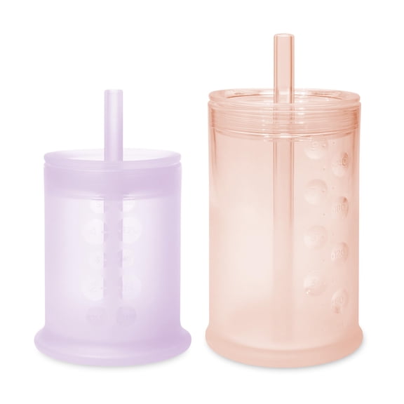 Olababy Silicone Training Cup with Straw Lid Bundle 5oz Lilac   9oz Coral