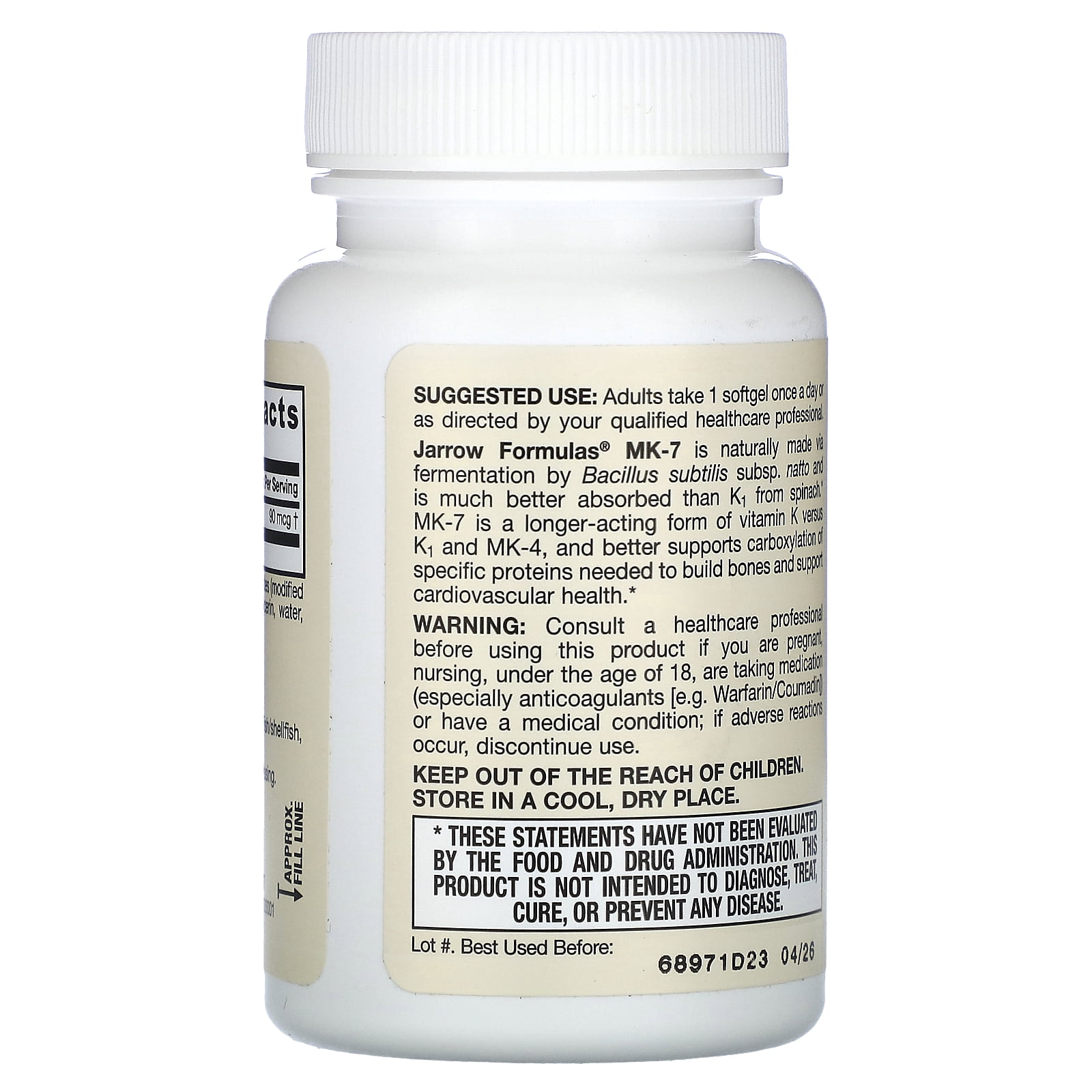Jarrow Formulas MK-7 Softgels, 90 mcg, 60 Count