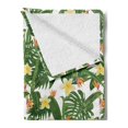 thumbnail image 2 of Tropical Soft Flannel Fleece Blanket, Monstera Palm Leaves Hibiscus Flowers Strelitzia Pattern on Plain Backdrop, Cozy Plush for Indoor and Outdoor Use, 50" x 70", White Olive Green, by Ambesonne, 2 of 5