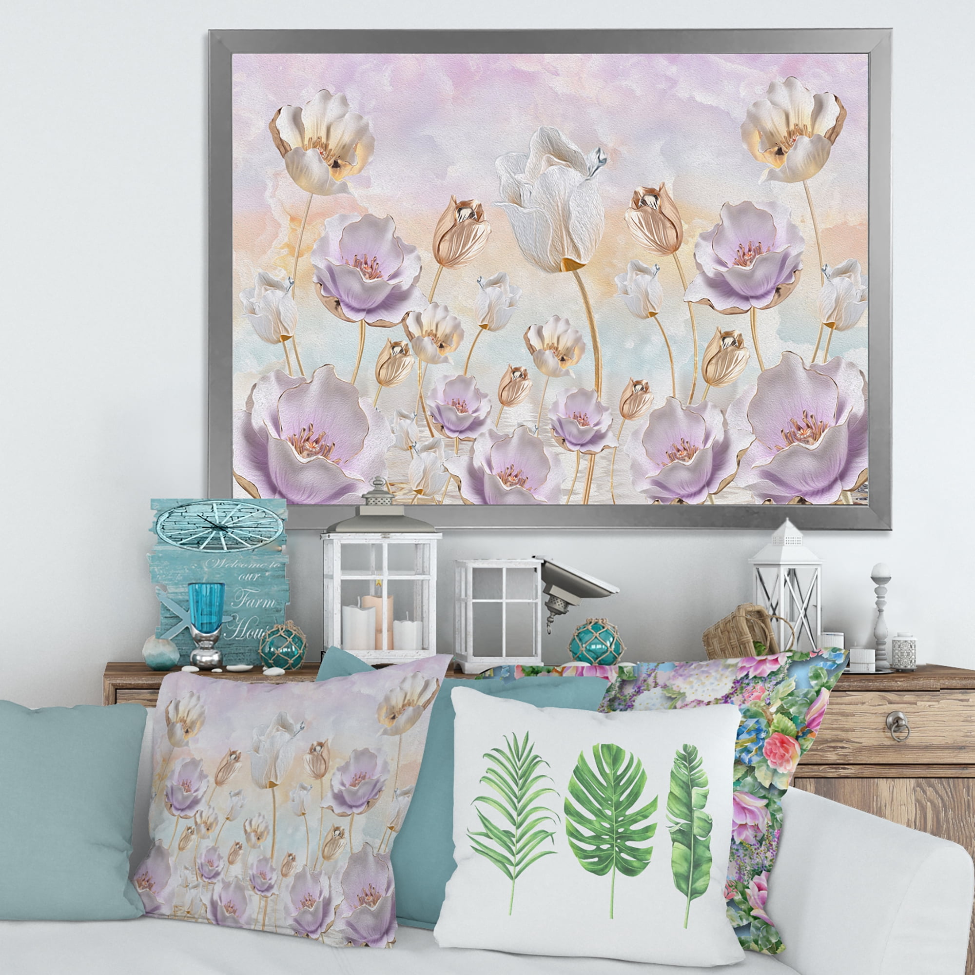 Designart 'Blossoming Pastel Tones Flowers' Traditional Framed Art Print