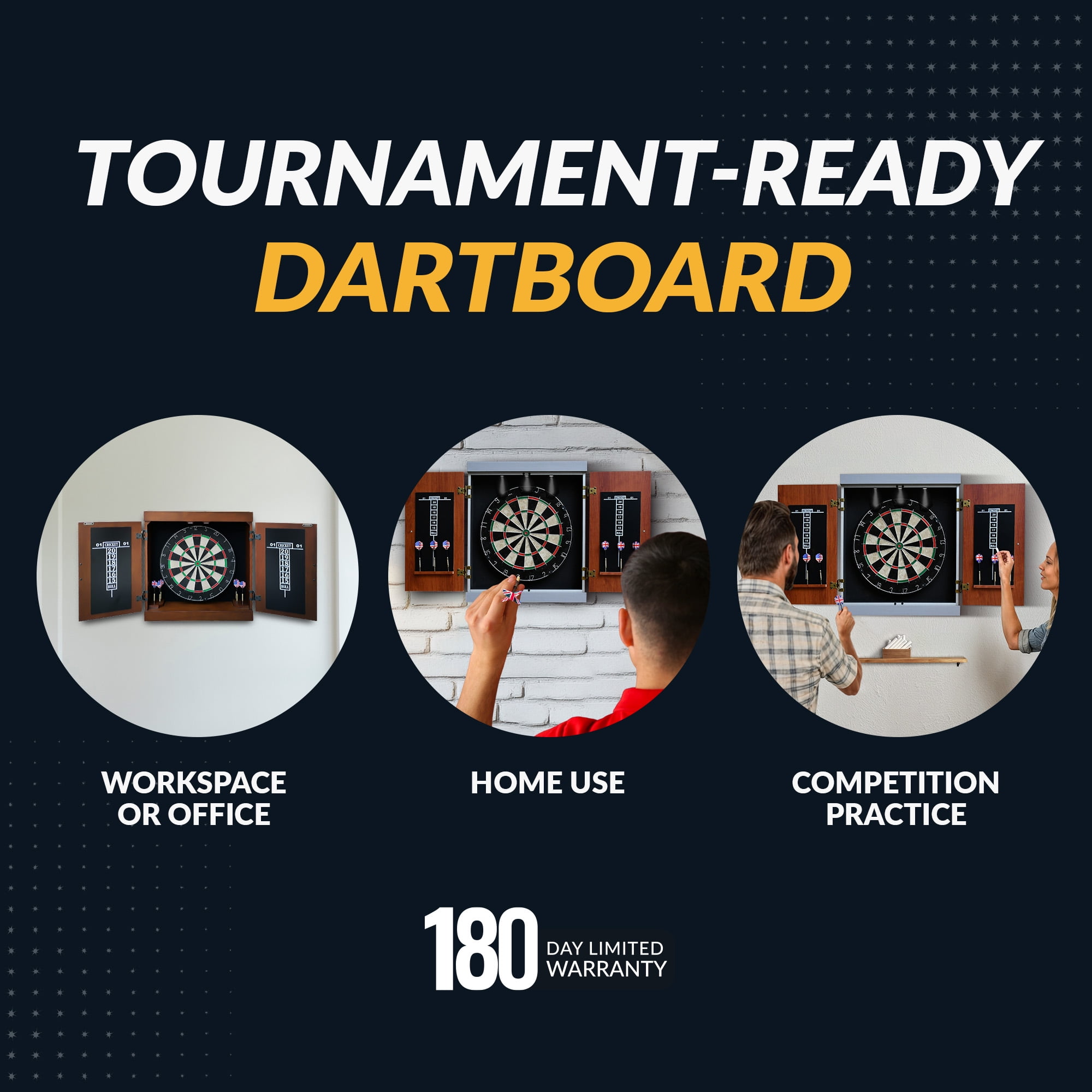 Hathaway Geneva Dartboard Cabinet with Integrated Lighting, Grain/Black/Gray