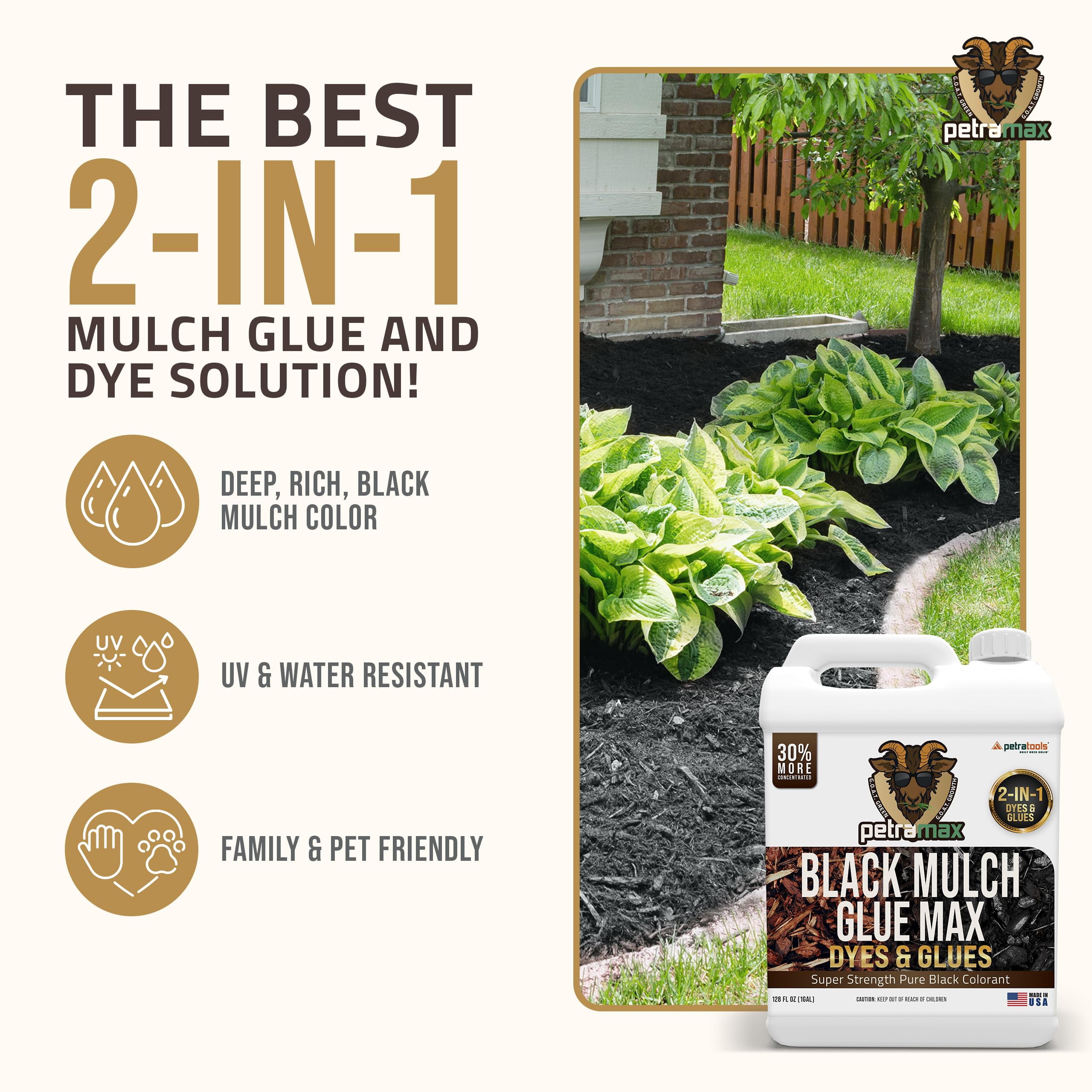 PetraMax Mulch Glue - Rock Glue, Gravel Glue, Gravel Stabilizer and Mulch Glue Binder, Rock Glue for Landscape Maintenance and Landscape Adhesive Max Mulch Glue Spray - (Black Dye, 1G)