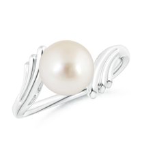 ANGARA South Sea Cultured Pearl Ring with Wing Motifs in 14K White Gold for Women | June Birthstone, Birthday, Anniversary, Jewelry Gift for Women | Pearl Ring