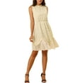 thumbnail image 1 of INSPIRE CHIC Vestido de cóctel sin mangas con volantes y estampado de puntos metálicos L Beige, 1 of 6