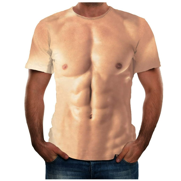 SDNall Muscle T-Shirts for Men Casual 3D Creative Print Crewneck