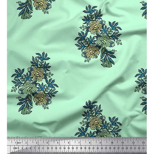 Soimoi Poly Georgette Fabric Leaves & Floral Block Decor Fabric Printed Yard 42 Inch Wide