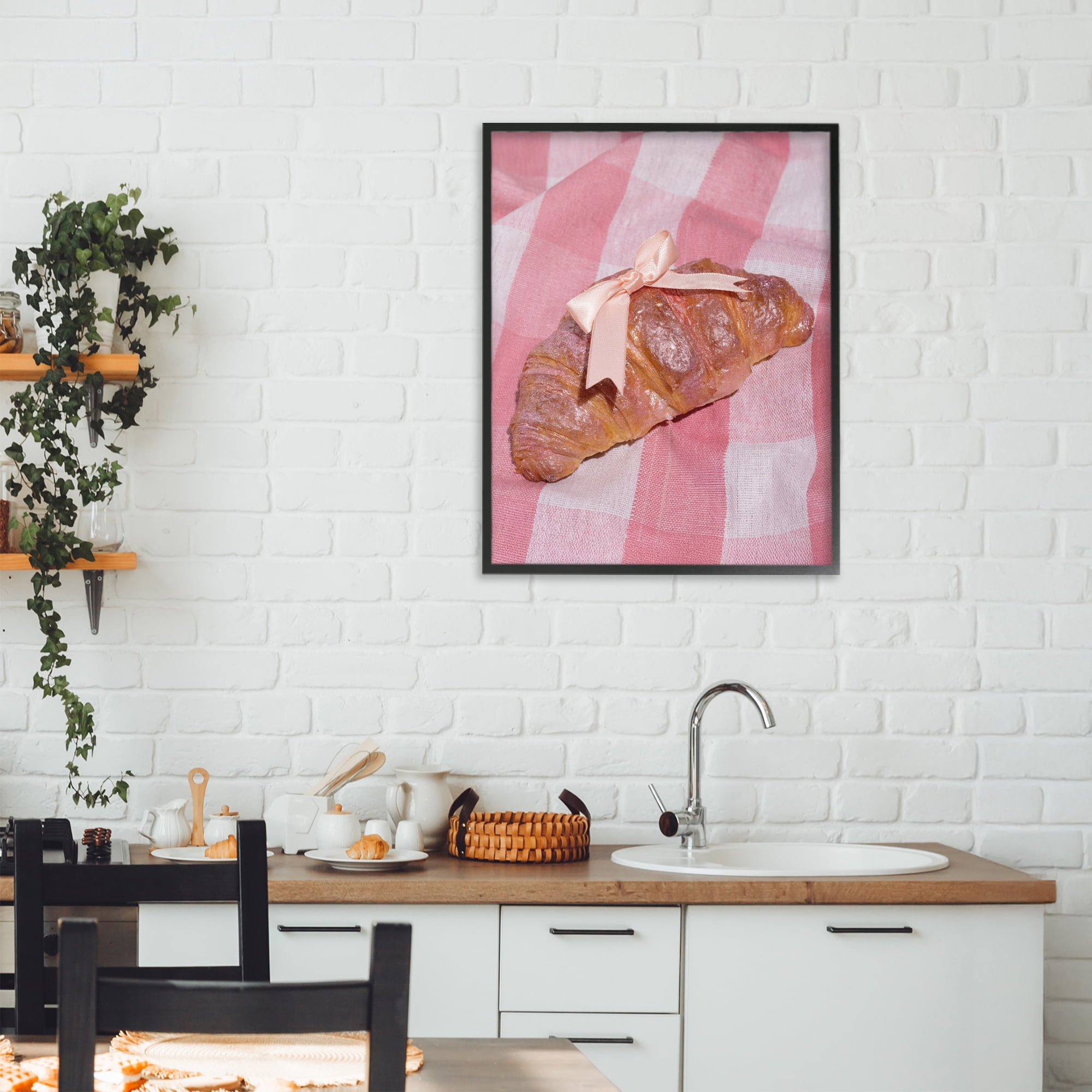 Stupell Industries Glam Ribbon Croissant Black Framed Giclee Art, design by LISH Creative