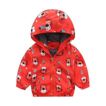 

1-6T Kids Baby Boy Waterproof Windbreak Hooded Coat Zip-up Jacket Outerwear - Red lion
