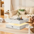thumbnail image 2 of LED Coffee Table for Living Room,2-Tier Square Center Table,30.7-Inch High Glossy Table with 24-Color Lights for Bedroom and Home Office Space, Marble, 2 of 7