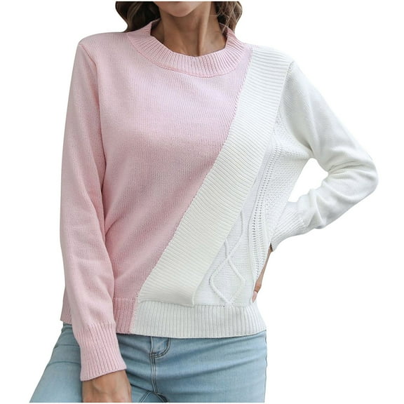 Womens Fall Fashion 2022! QLEICOM Sweaters for Women, Women Casual Fashion Solid Hollow Out Pullover Long Sleeve Round-Neck Sweater On Clearance