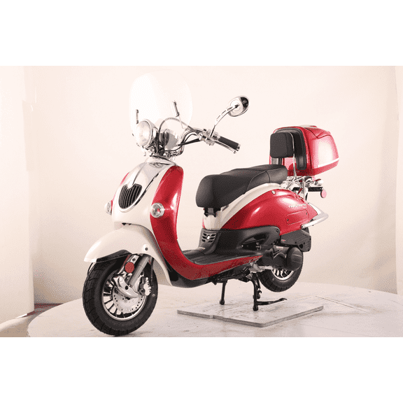Trailmaster Sorrento 200A 168.9cc Gas Powered Scooter with Front Disc Brake, Locking Trunk, Windshield, USB Charger, and Electric Start (Pre-Assembled, Red)