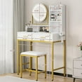 thumbnail image 3 of Vanity Desk with Mirror and Lights, Vanity Desk Set with 2 Drawers & Stool, 3 Color Lighting Modes, Makeup Table Vanity for Bedroom, 3 of 8
