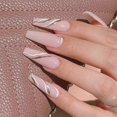thumbnail image 3 of UBIUO Extra Long Coffin Press on Nails, Ballerina Fake Nails, 24Pcs Gold Wave False Nails, Glossy Full Cover Acrylic Nails for Women and Girls.Note:No, 3 of 4