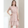 thumbnail image 2 of INSPIRE CHIC Women's Flutter Sleeves V Neck Smocked Waist Ruffle Floral Dresses, 2 of 6