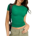 thumbnail image 2 of Womens Short Sleeve Crop Tops Athletic Layering Outfit Crew Neck Tight Shirt Y2k Trendy Athletic Teen Girls Basic Tee Cute Thermal Slim Fitted Juniors Tops Green S, 2 of 7