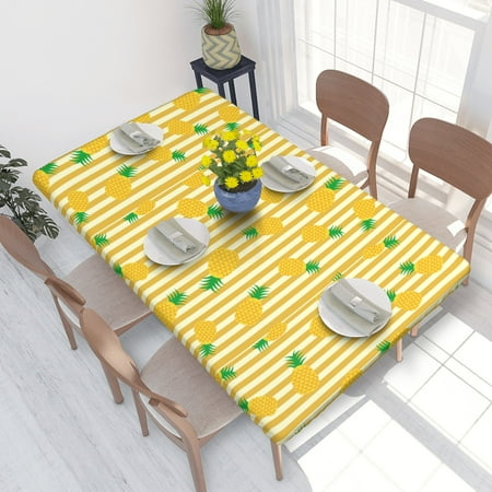 

Home Deluxe Tablecloth Tropical Plants Pineapple Waterproof Elastic Rim Edged Table Cover- For Christmas Parties And Picnics 4ft