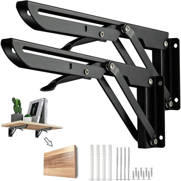 Soporte plegable Estante de pared plegable de 250 mm, soporte de consola plegable de acero inoxidable de 2 piezas, soporte para estante de pared, marco de soporte para estante de garaje, carga máxima 60 kg JM