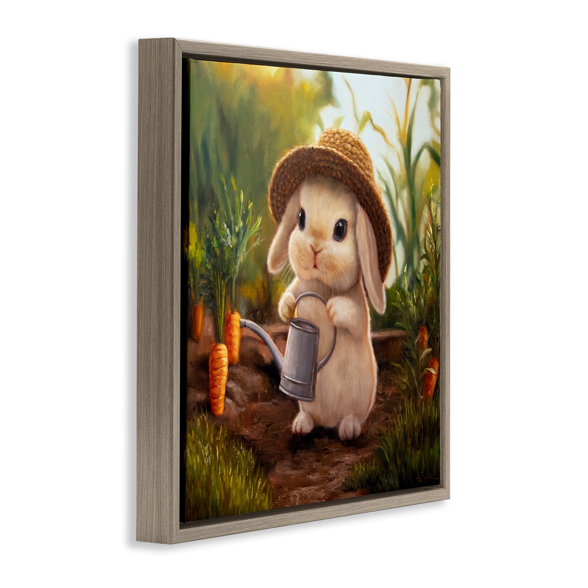 Stupell Industries Bunny with Carrot Garden Brown Framed Floater Canvas Wall Art, design by Lucia Heffernan