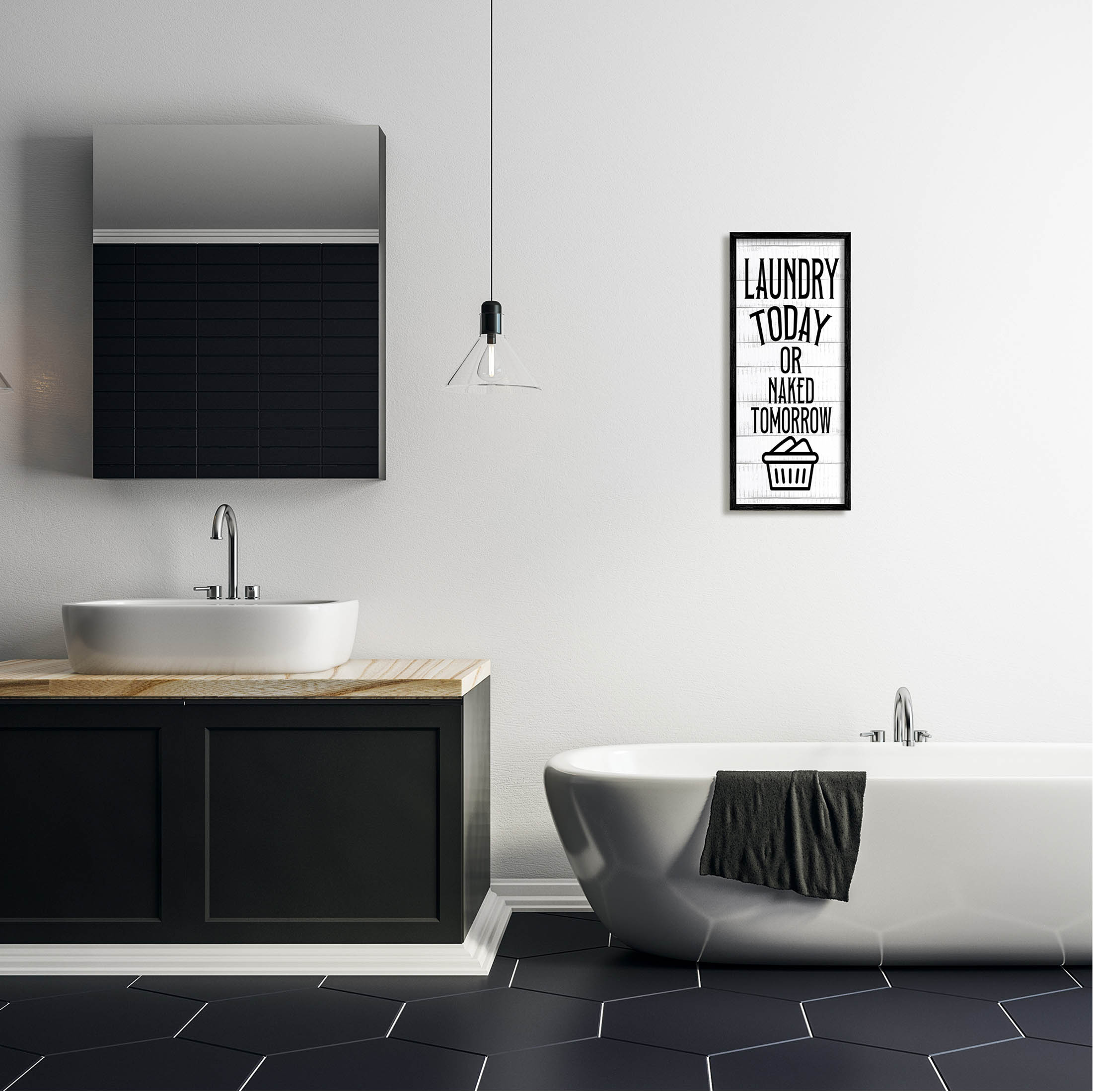 Stupell Industries Laundry Room Rustic Humor Typography Graphic Art Black Framed Art Print Wall Art, Design by Kim Allen