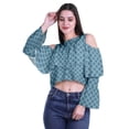 thumbnail image 2 of Moomaya Button Front Cold Shoulder Top Printed  Casual Loose Blouse Short Top, 2 of 4
