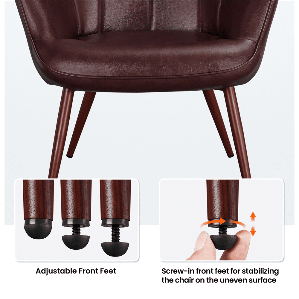 Alden Design Mid-Century Modern Faux Leather Wingback Accent Chair for Livingroom, Chestnut Brown