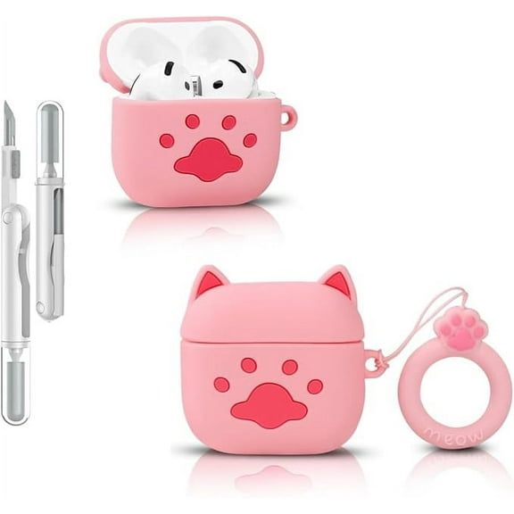 LEWOTE Compatible with Airpods 4 Generation Case Cute Cartoon Funny Leather Cover with Cleaner Kit