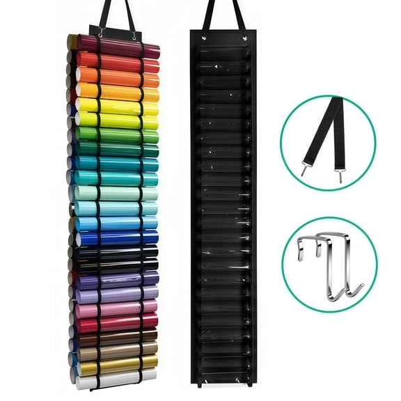 48 Slot Vinyl Roll Organizer Rack Black Wall Mount Storage For Craft Room