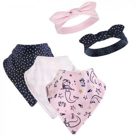 UPC: 0660168562040 | Hudson Baby Infant Girl Cotton Bib and Headband Set 5pk  Mermaid  One Size