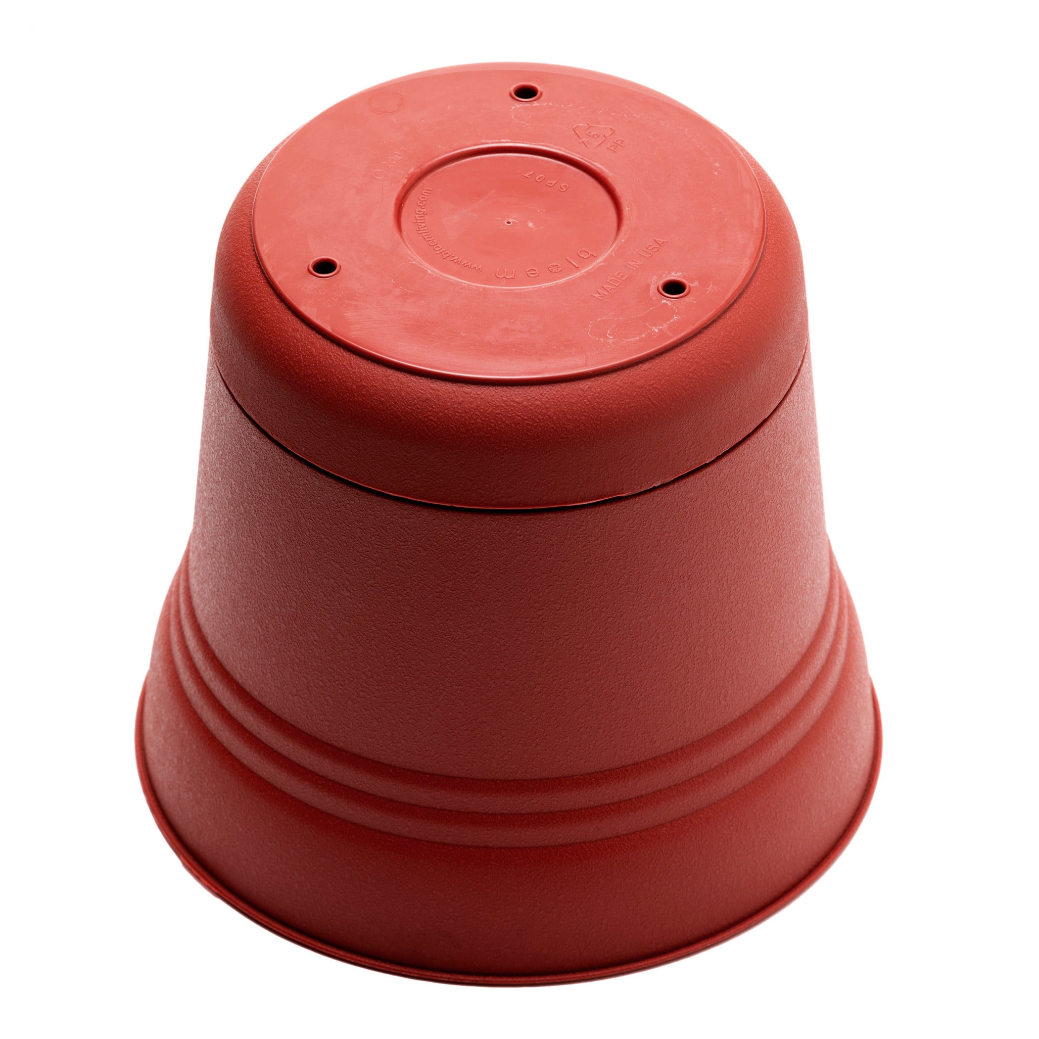 Bloem Saturn 12" Round Resin Planter with Snap-in Saucer for Indoor and Outdoor Gardening, Burnt Red