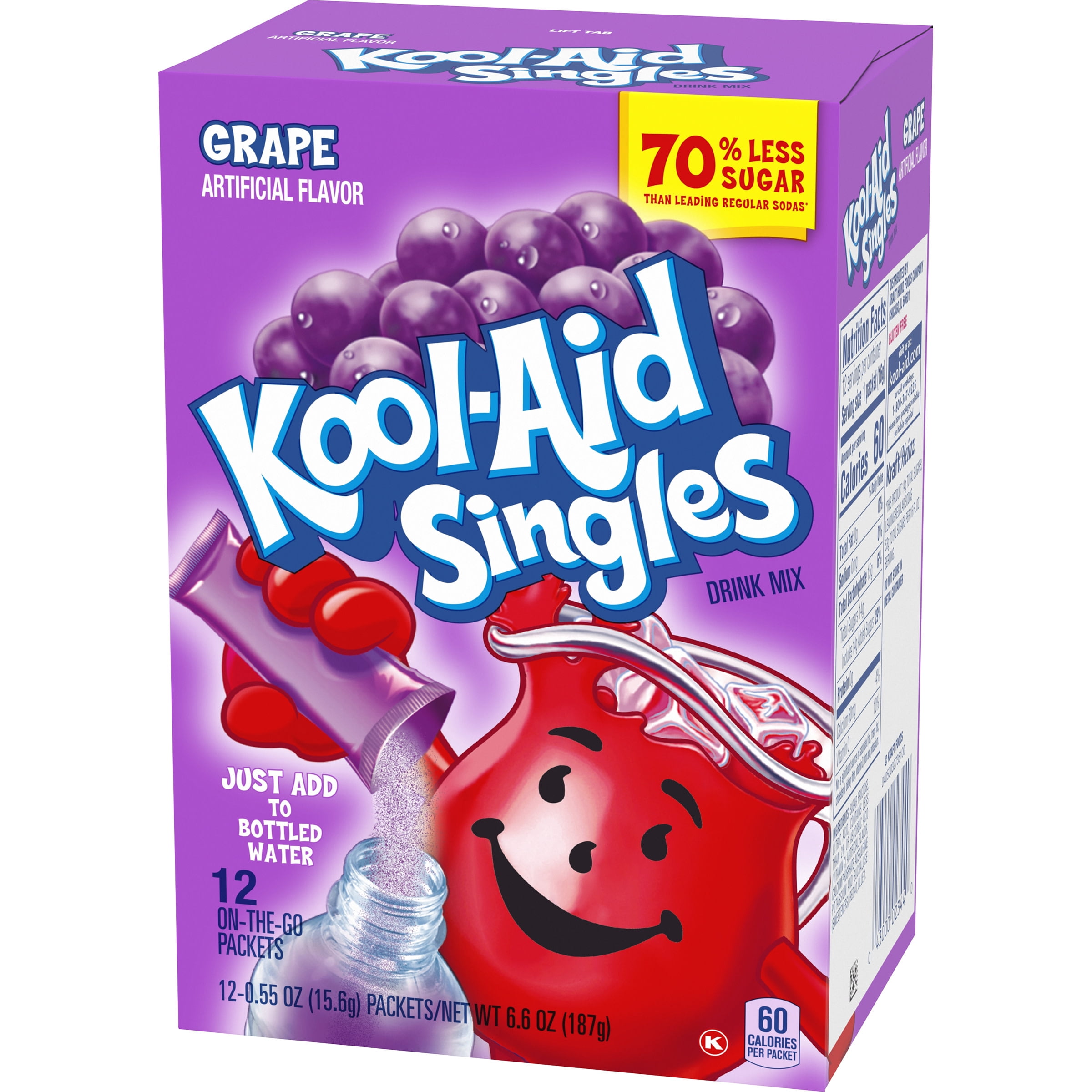 Kool-Aid Singles Sugar-Sweetened Grape Artificially Flavored Powdered Soft Drink Mix, 12 ct On-the-Go-Packets