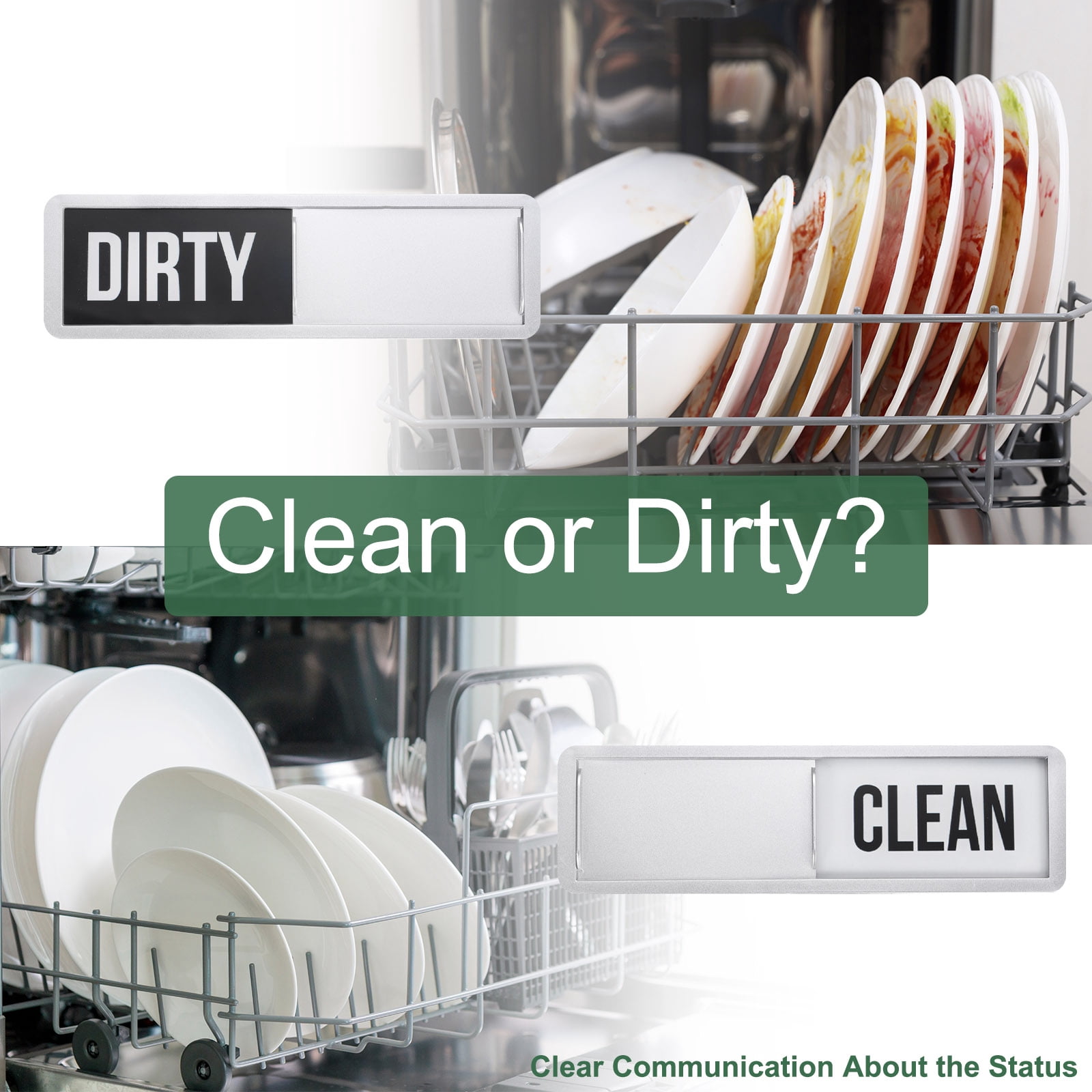 Unique Bargains Dishwasher Magnet Clean Dirty Sign Black/White Bold Word Sign Silver