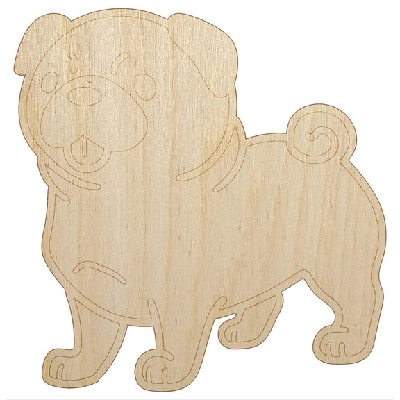 Pug Standing with Tongue Out Dog Wood Shape Unfinished Piece Cutout Craft DIY Projects - 4.70 Inch Size - 1/8 Inch Thick