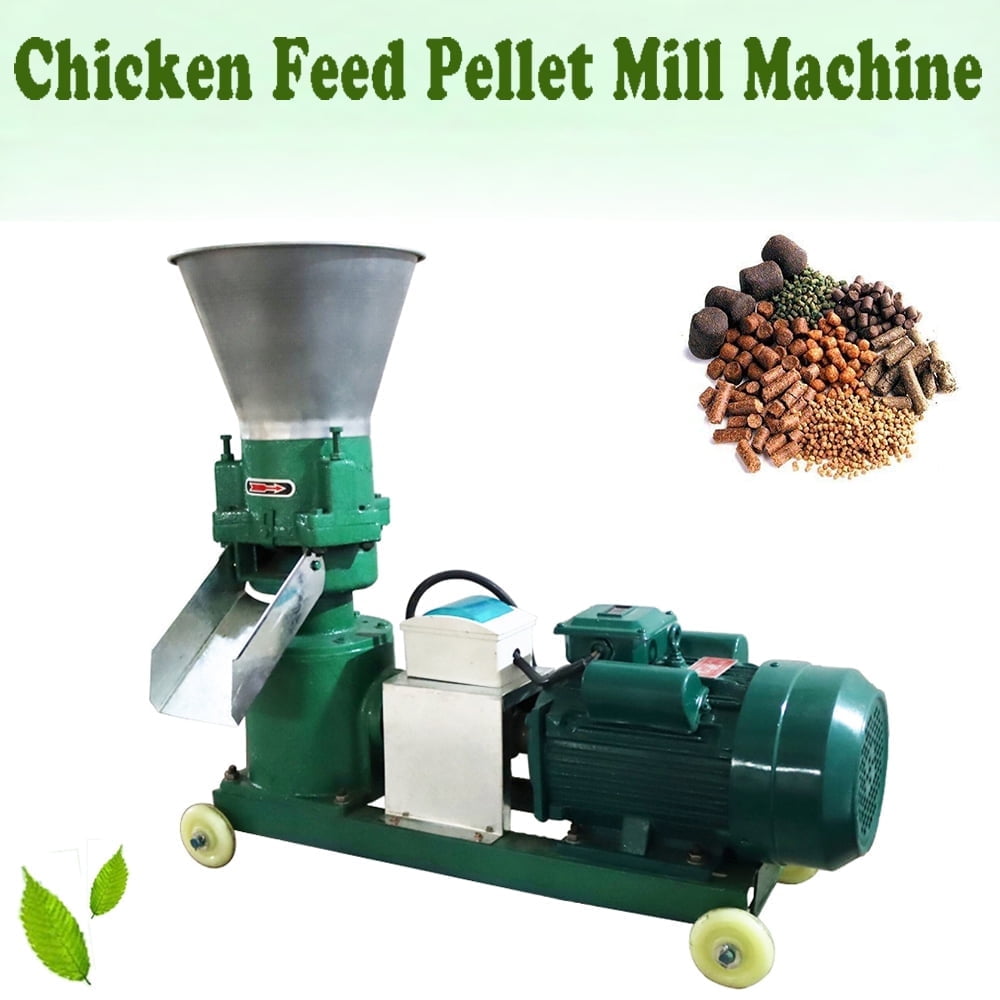 INTBUYING Feed Pellet Mill Machine 3MM Farm Animal Feed Granulator with 3 Head Press Roller 4.5KW 220V