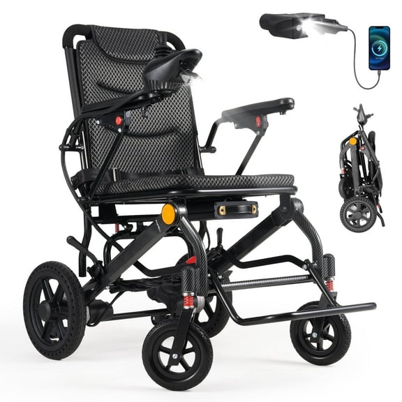 Wefree 15 Miles Lightweight Electric Wheelchairs for Seniors,Padded 17" Seat & All Terrain Wheels, LED Light, 300lb