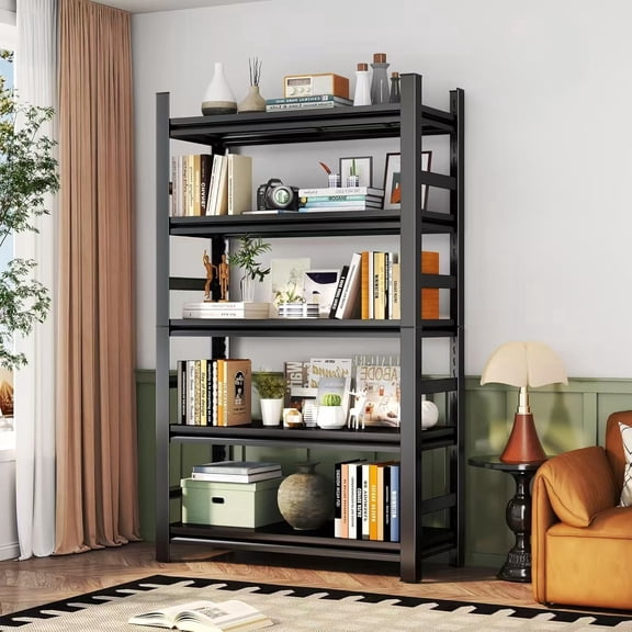 5-Tier 72"H x 36"W Metal Garage Shelving Unit with Fences,Heavy Duty Storage Shelves,3000 lbs Adjustable Industrial Shelving,Standing Shelf Units for Warehouse,Kitchen,Basement,Double-Layer Columns
