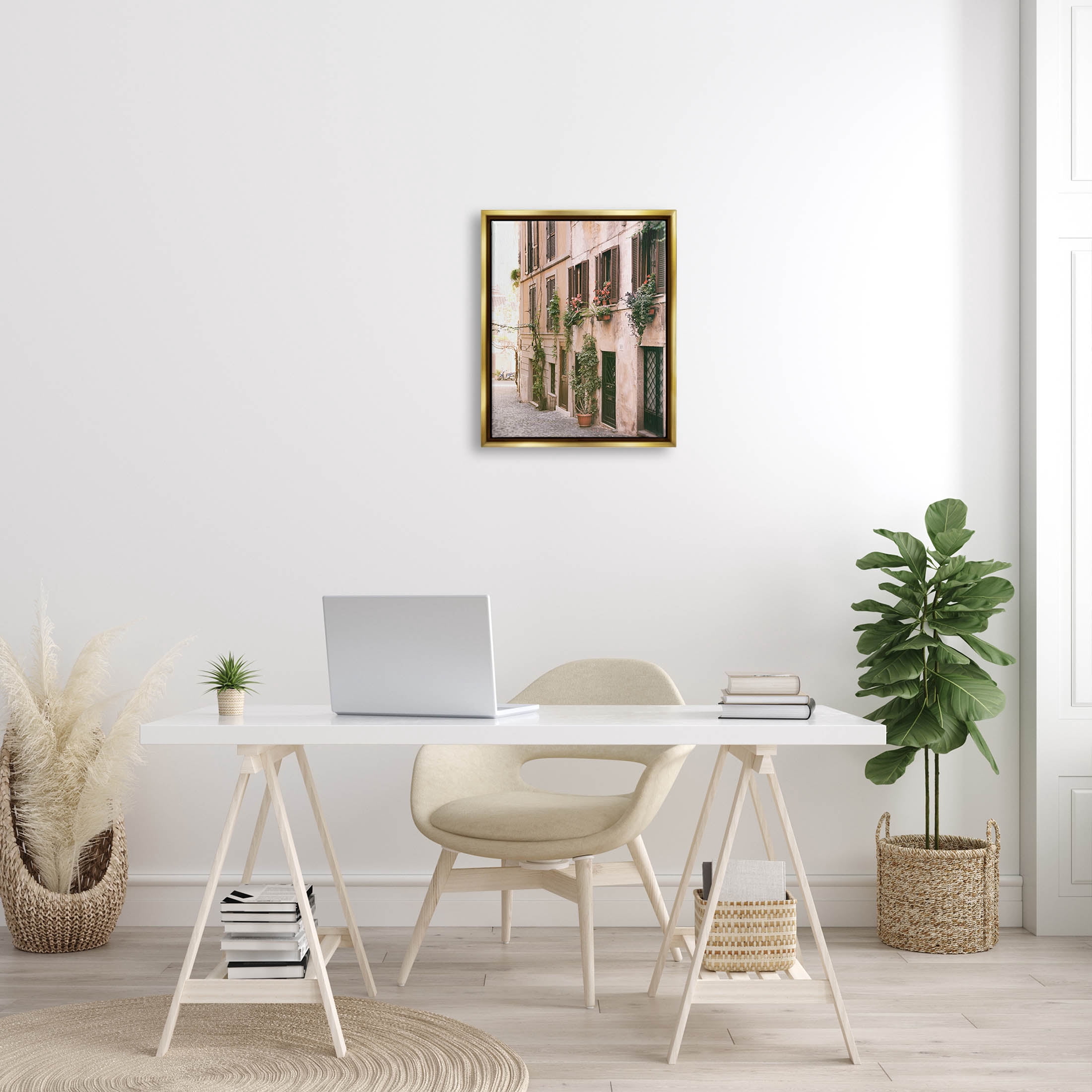 Town Street Building Plants Town & City Photograph Metallic Gold Framed Art Print Wall Art