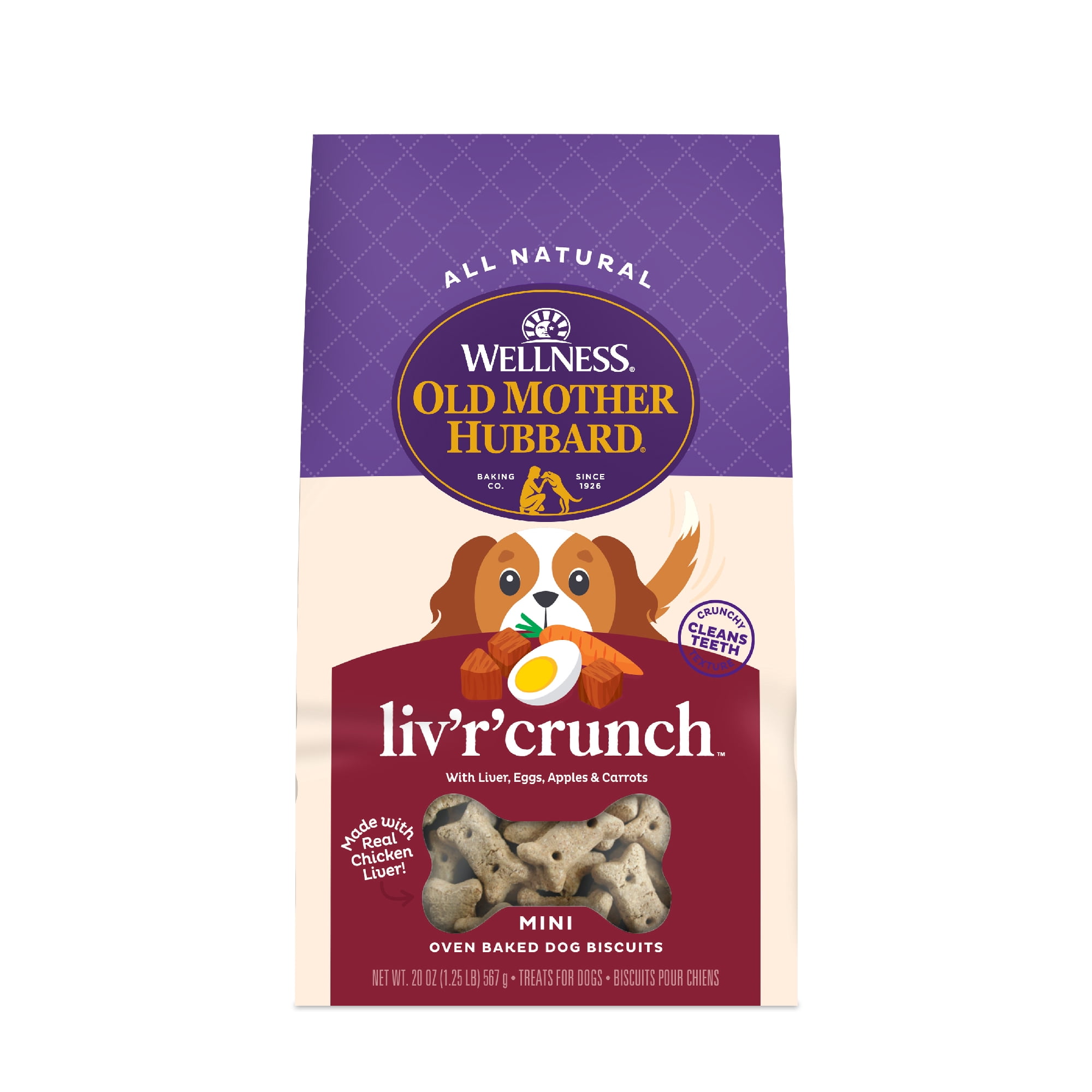 Wellness Old Mother Hubbard Liv'R'Crunch Dog Biscuits, Natural, Training Treats, Chicken Liver, Oats, Apples, Carrots, & Eggs Flavor, Mini Size, (20 Ounce Bag)